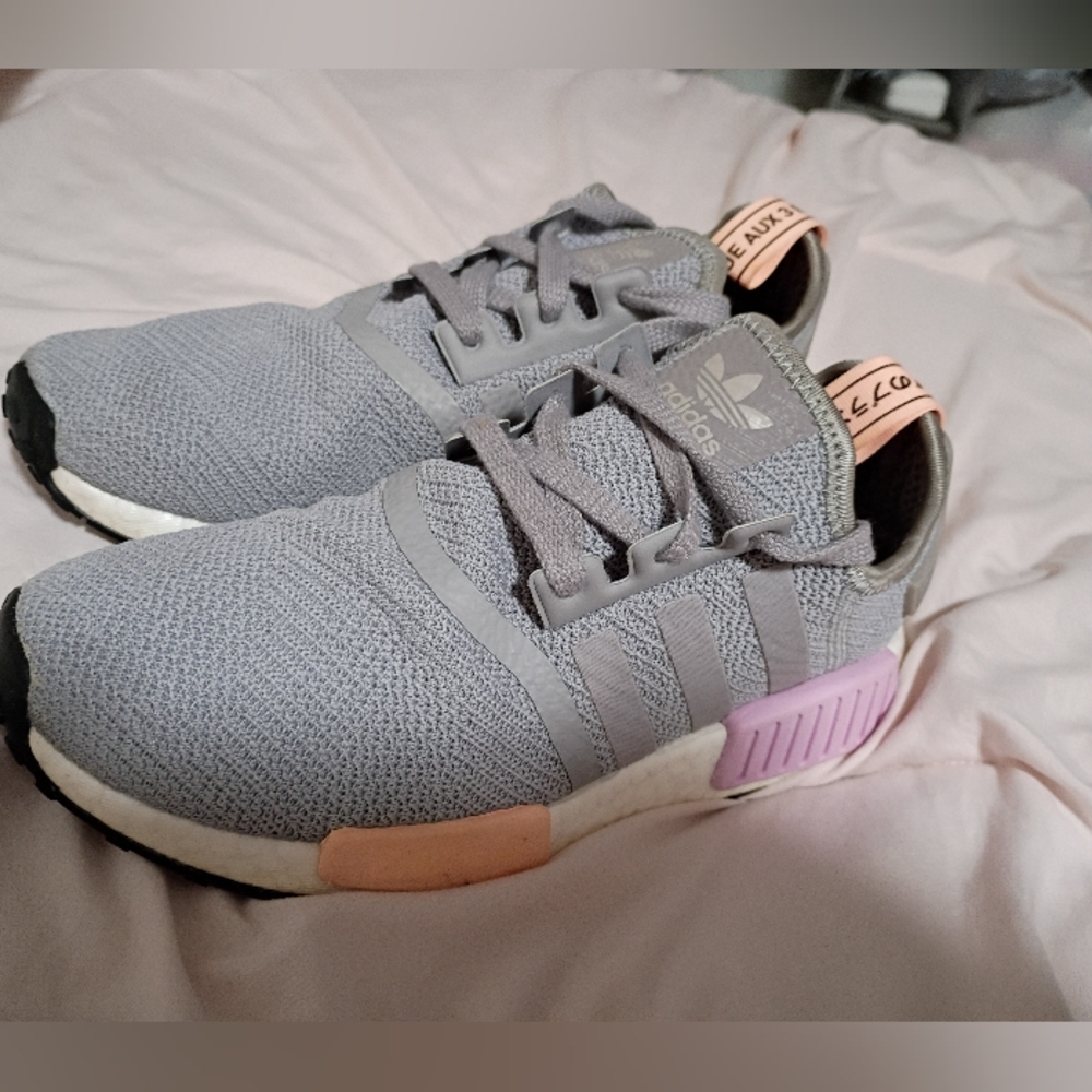 Adidas Gray Sneakers with Pink Highlights